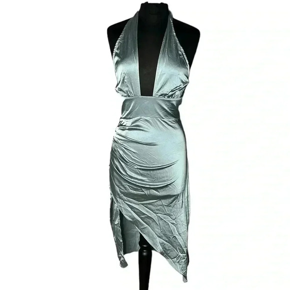 Cider Dresses & Skirts - Cider Seafoam Green Halter Silky Satin Dress Size S